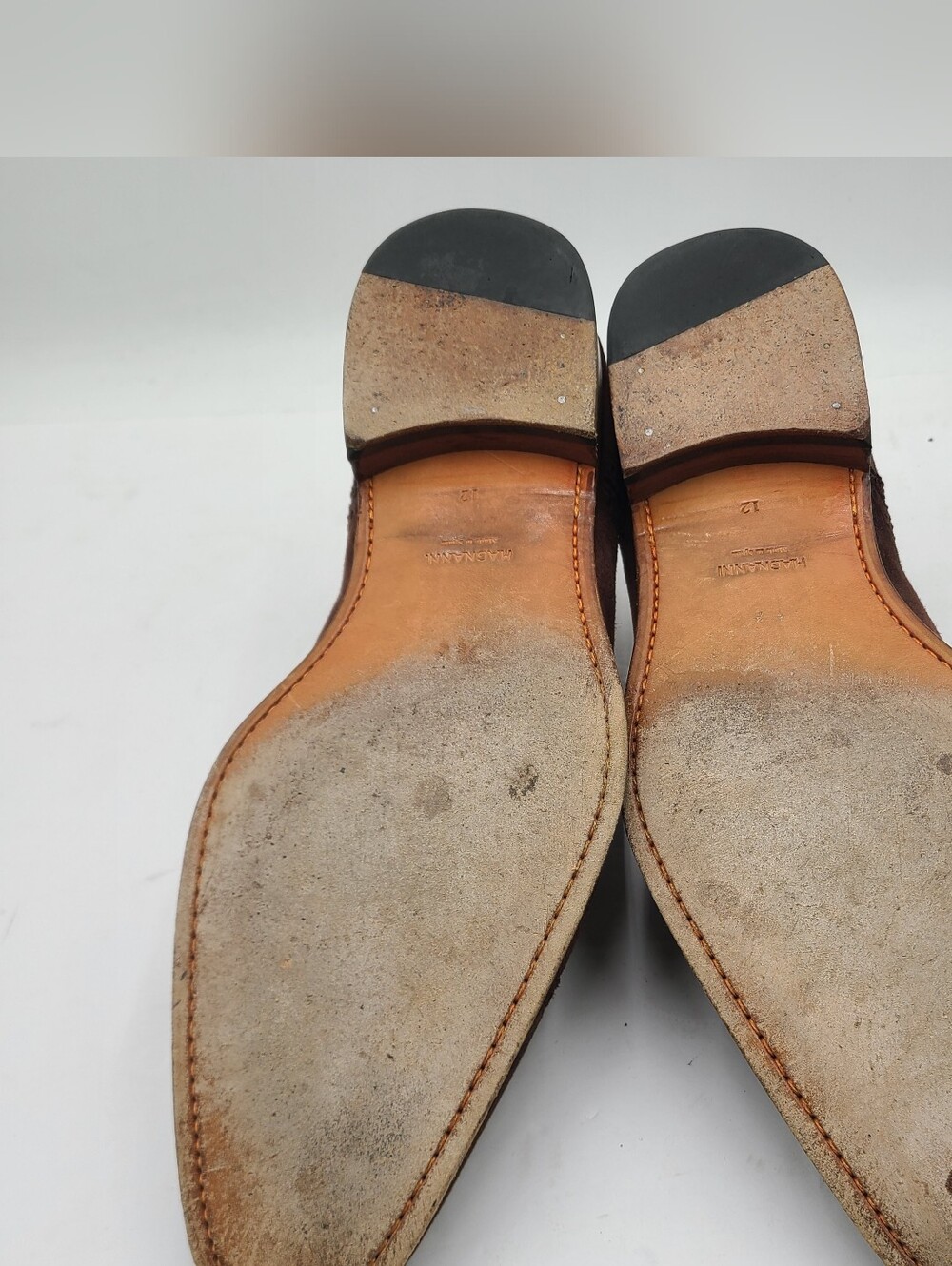 B40 Magnanni Brown Suede Leather Medallion Cap Toe Derby Shoes Sz 12 $795 - Picture 7 of 8